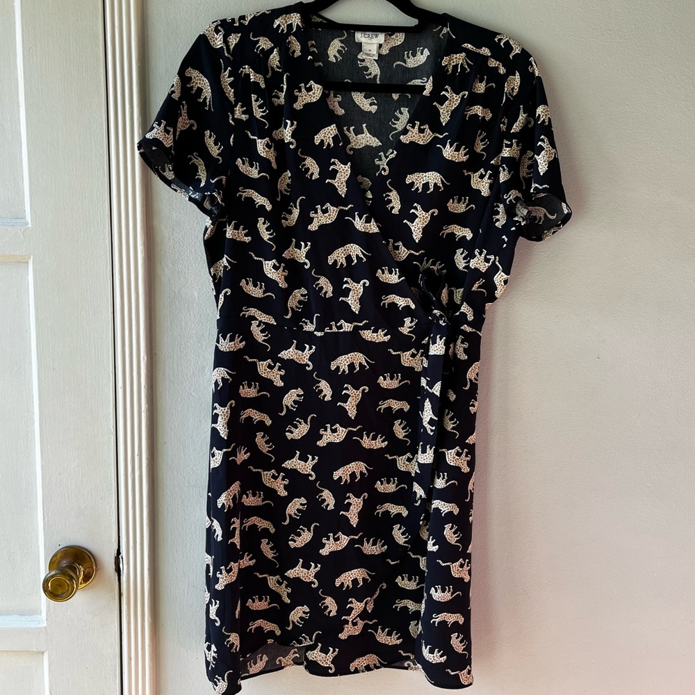 J.Crew• Navy Leopard Wrap Dress• Sz 10 - Picture 4 of 12